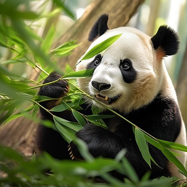 3D-foto van een portret van een panda gemaakt met generatieve AI