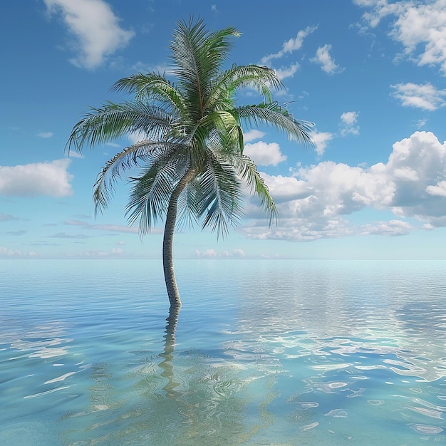 3D-foto van een prachtige palmboom in het water