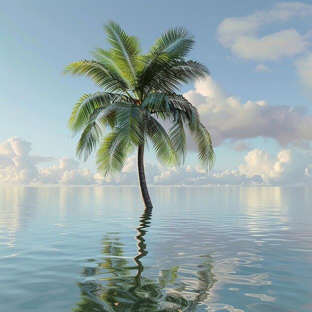 3D-foto van een prachtige palmboom in het water