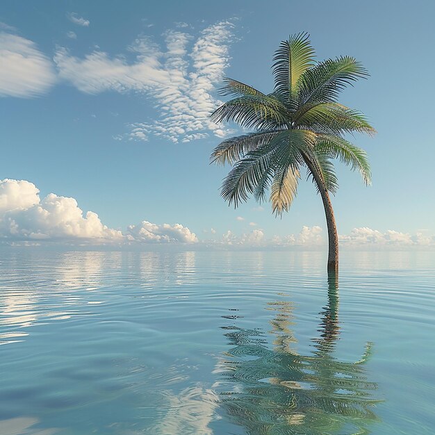 3D-foto van een prachtige palmboom in het water