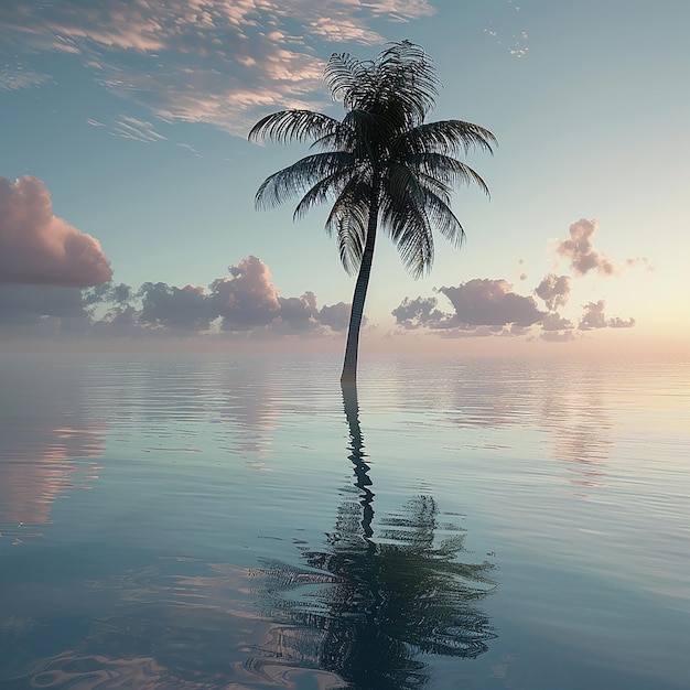 3D-foto van een prachtige palmboom in het water