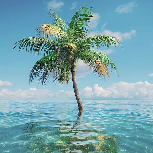 3D-foto van een prachtige palmboom in het water