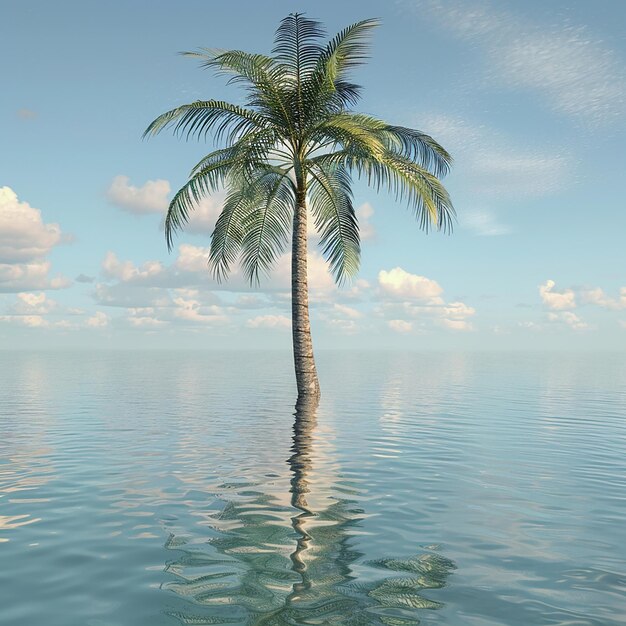 3D-foto van een prachtige palmboom in het water