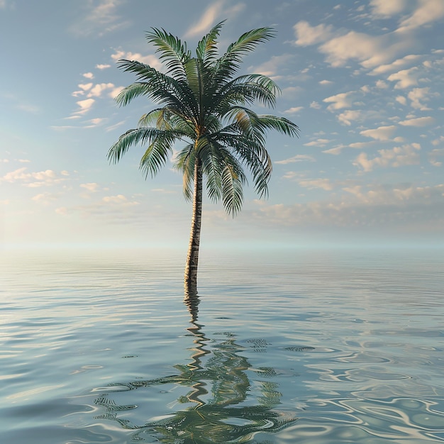 3D-foto van een prachtige palmboom in het water