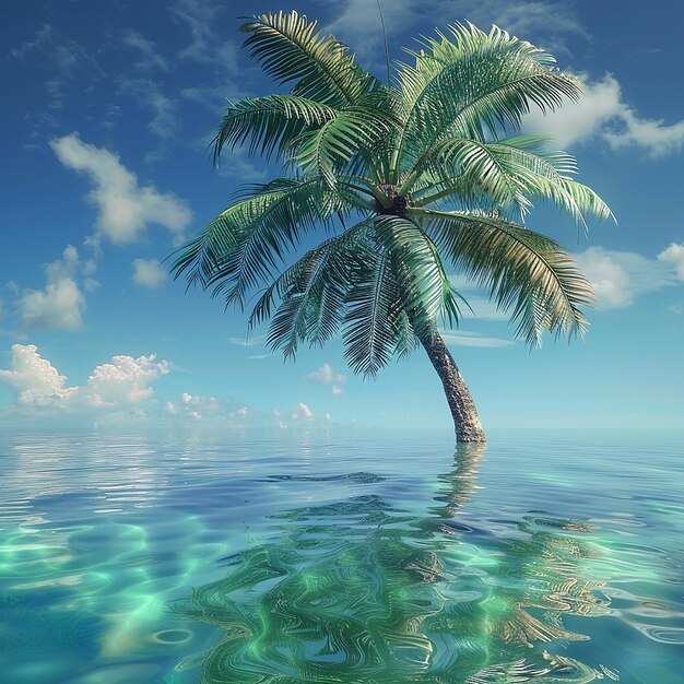 3D-foto van een prachtige palmboom in het water