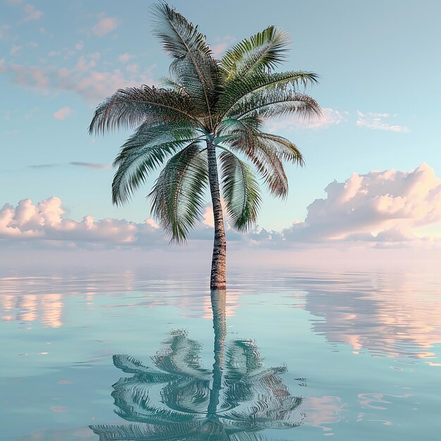 3D-foto van een prachtige palmboom in het water