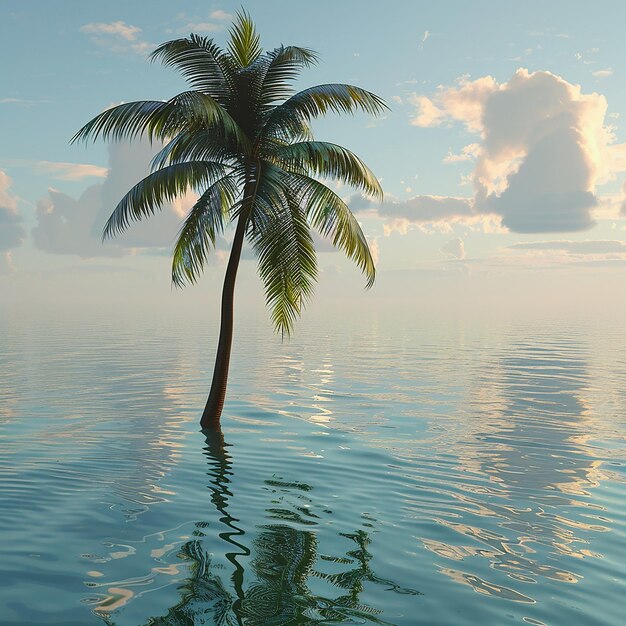 3D-foto van een prachtige palmboom in het water