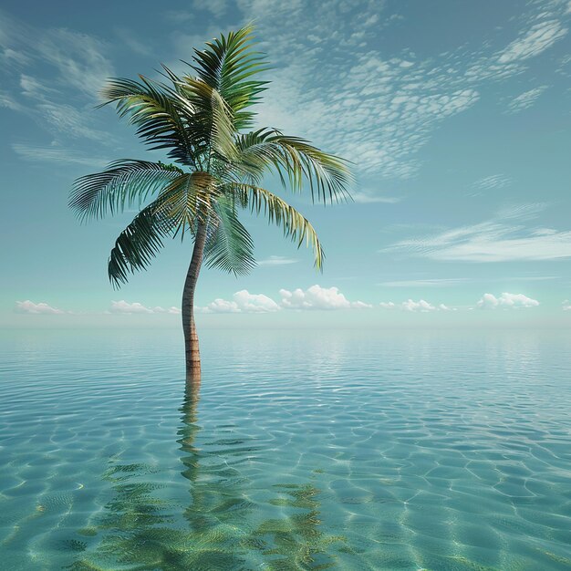 3D-foto van een prachtige palmboom in het water