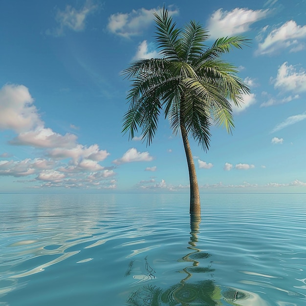 3D-foto van een prachtige palmboom in het water