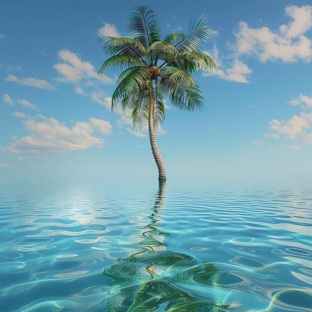 3D-foto van een prachtige palmboom in het water