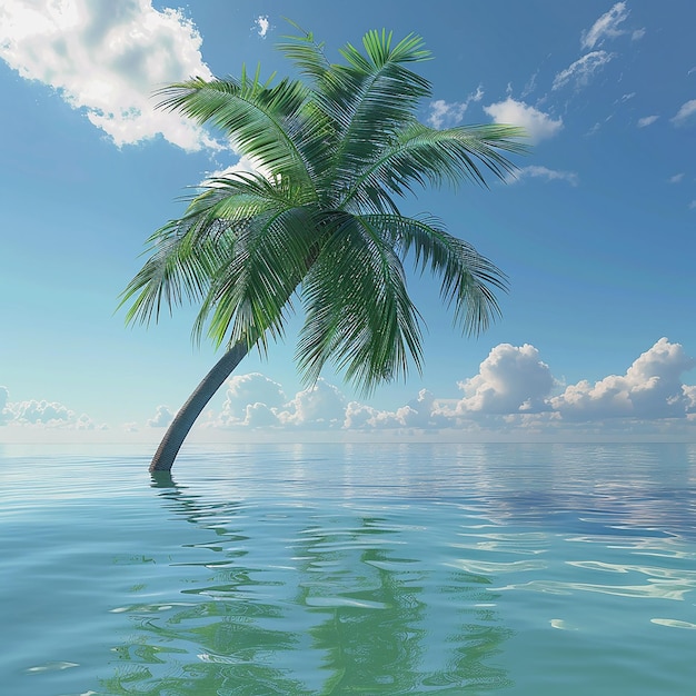 3D-foto van een prachtige palmboom in het water