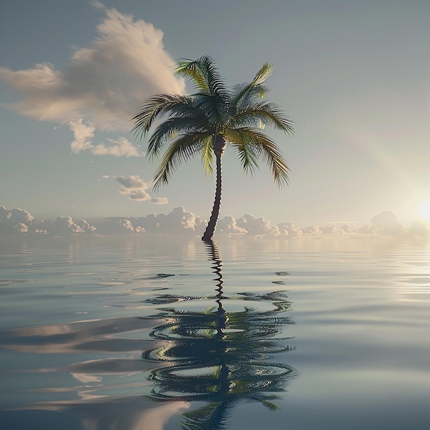 3D-foto van een prachtige palmboom in het water