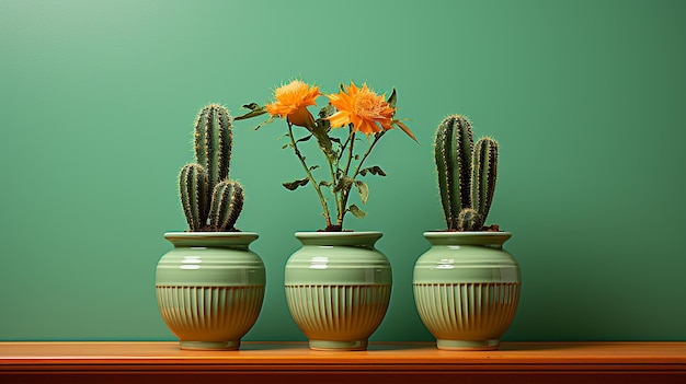 3D foto van een schattig beeld van cactus bloem behang