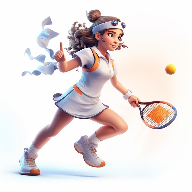 3D foto van een tennisspeler cartoon meisje gemaakt met generatieve AI