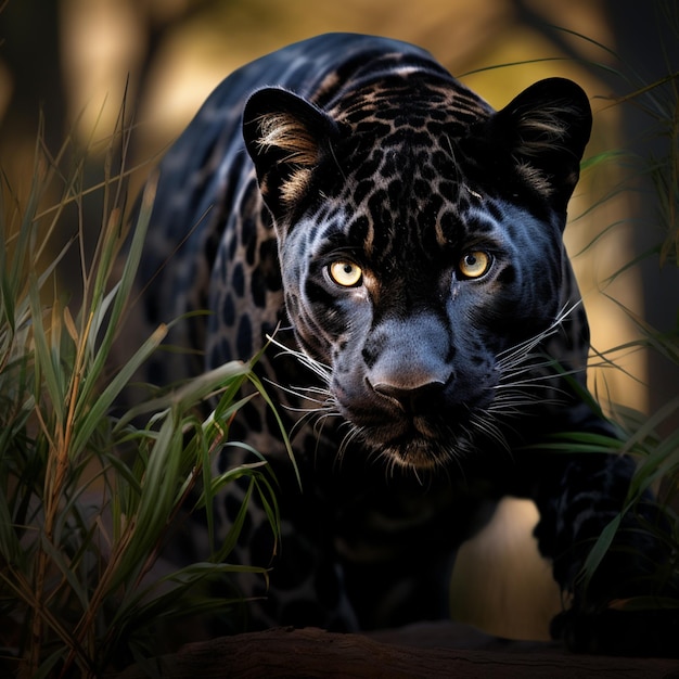 Foto 3d-foto van een wilde zwarte luipaard