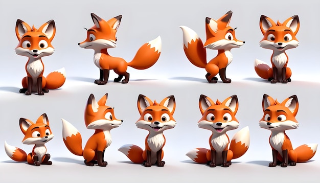 Photo 3d fox character set
