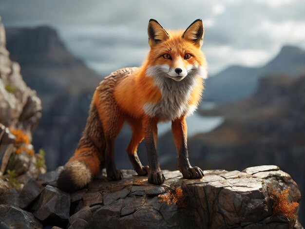 3d fox in orange