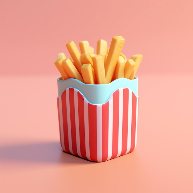 3d French fries icon with colorful background