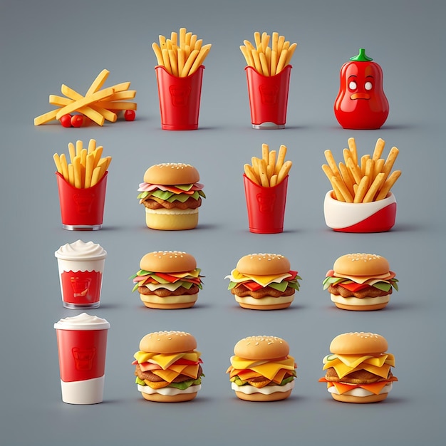 Photo 3d french fries with chili sauce cartoon icon illustration 3d food object icon concept isolated premium design flat cartoon style