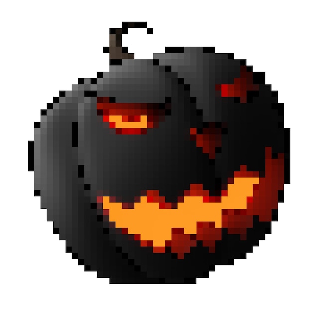 Photo 3d front view pixelated art black jack o lantern pumpkin head scary halloween ornament design theme