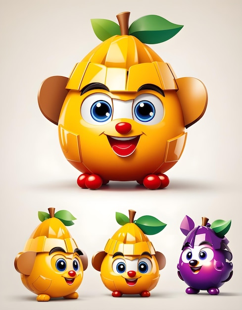 Photo 3d fruits character mascot set