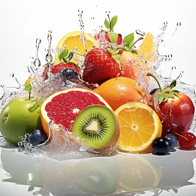 3D fruits water drops