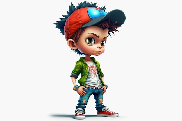 3d full body bad boy in cartoon style full studio center in small white background