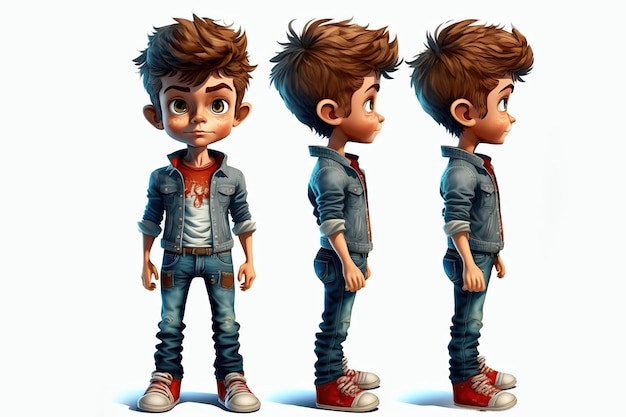 3d full body bad boy in cartoon-stijl volledig studiocentrum op kleine witte achtergrond