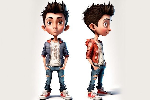 3d full body bad boy in cartoon-stijl volledig studiocentrum op kleine witte achtergrond