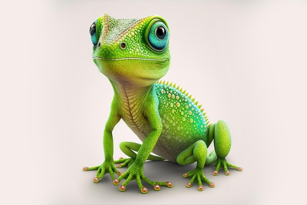 3d full body Chameleon in cartoon style full studio center in small white background