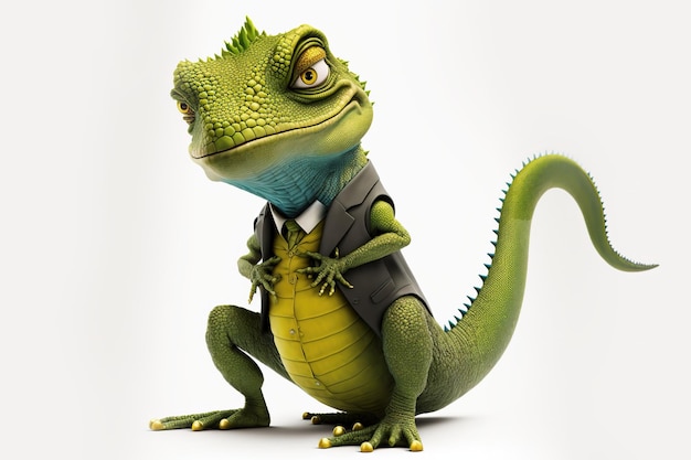 3D full body Chameleon in cartoon stijl full studio center in kleine witte achtergrond