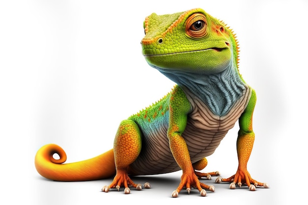 3D full body Chameleon in cartoon stijl full studio center in kleine witte achtergrond