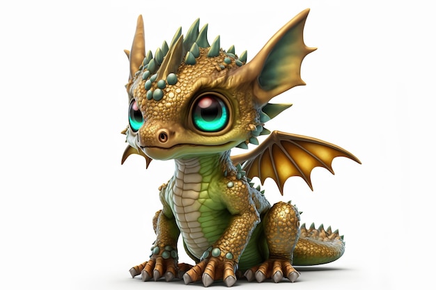 3d full body dragon in cartoon style full studio center in small white background