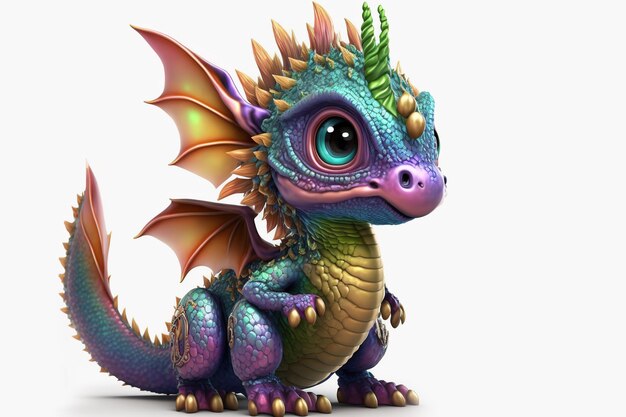 3d full body dragon in cartoon style full studio center in small white background