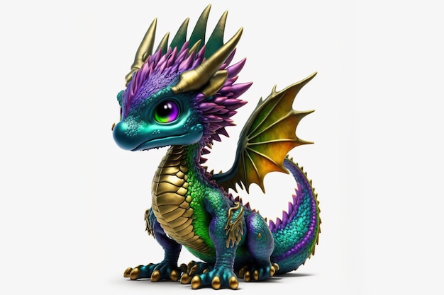 3d full body dragon in cartoon style full studio center in small white background