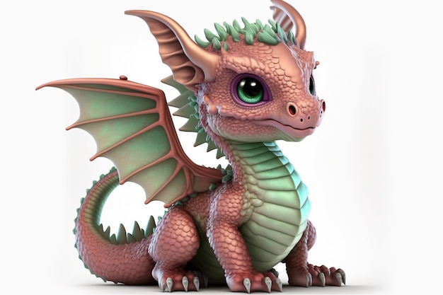 3d full body dragon in cartoon style full studio center in small white background