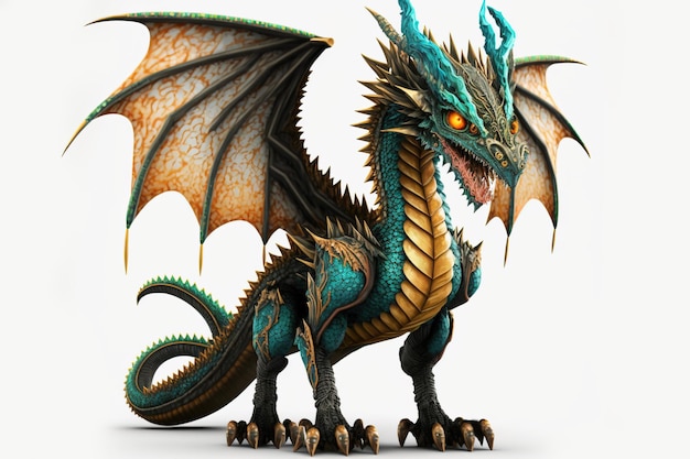 3d full body dragon in cartoon style full studio center in small white background