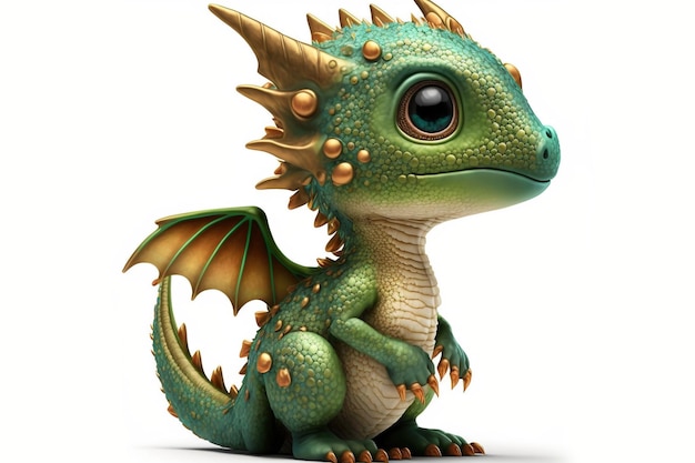 3d full body dragon in cartoon style full studio center in small white background