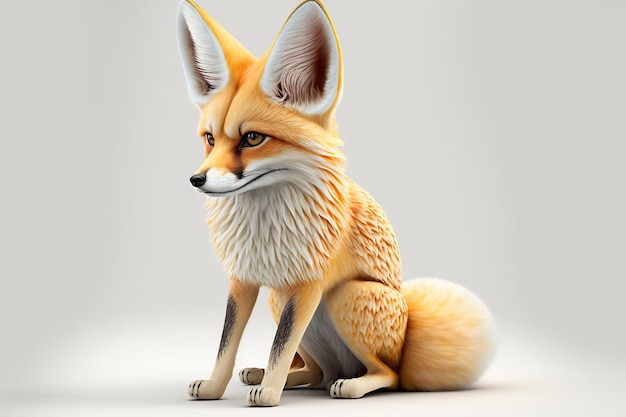 3d full body fox in cartoon style full studio center in small white background