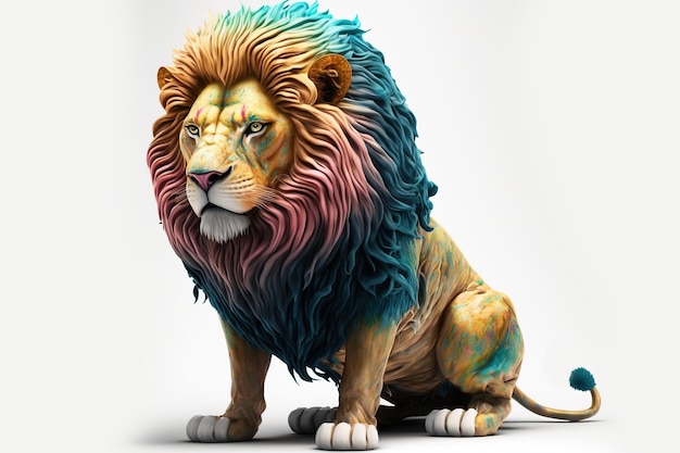 3d full body lion in cartoon style full studio center in small white background