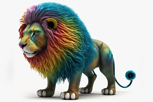 3d full body lion in cartoon style full studio center in small white background