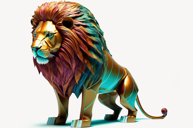 3d full body lion in cartoon style full studio center in small white background