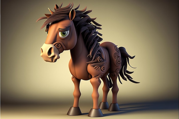 3d full body paard in cartoon stijl volledige studio centrum in kleine witte achtergrond