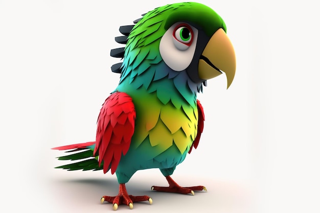 3D full body Parrot in cartoon-stijl volledig studiocentrum op kleine witte achtergrond