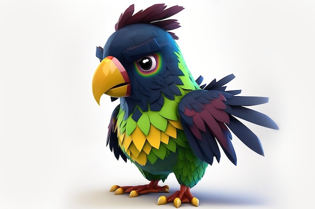 3D full body Parrot in cartoon-stijl volledig studiocentrum op kleine witte achtergrond