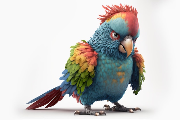 3D full body Parrot in cartoon-stijl volledig studiocentrum op kleine witte achtergrond