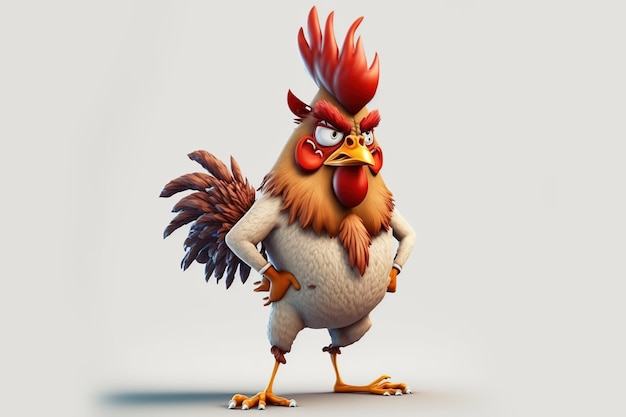 3d full body rooster in cartoon style full studio center in small white background