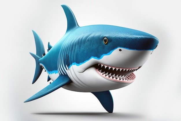 3d full body Shark in cartoon style full studio center in small white background