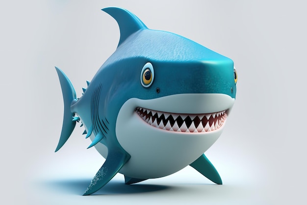 3d full body Shark in cartoon style full studio center in small white background