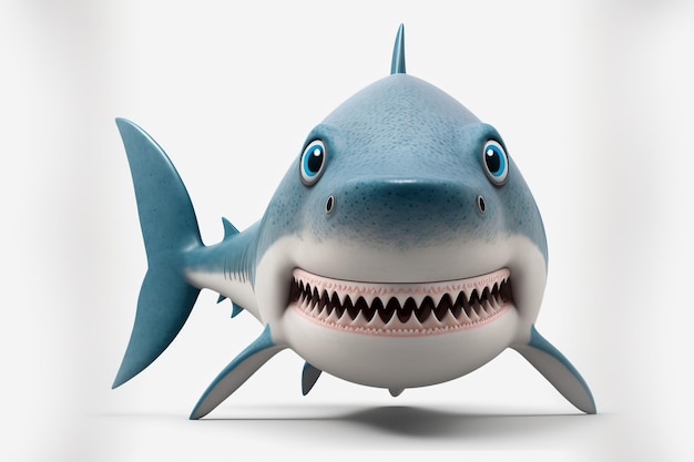 3d full body Shark in cartoon style full studio center in small white background